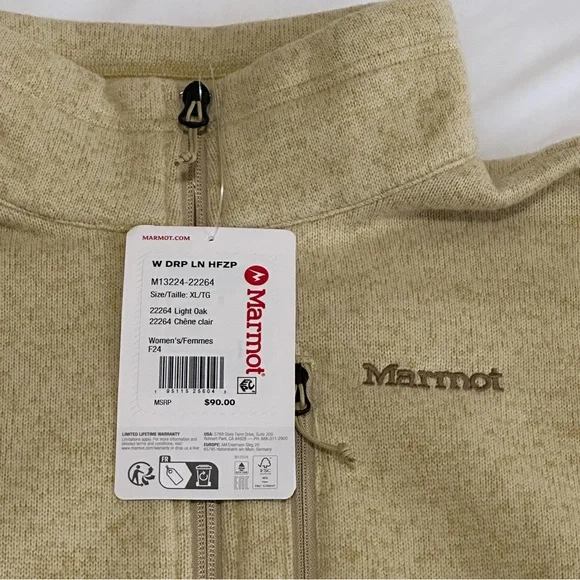 New Marmot Women's Drop Line Jacket in Light Oak Sz XL Half Zip Sweater - Picture 4 of 6